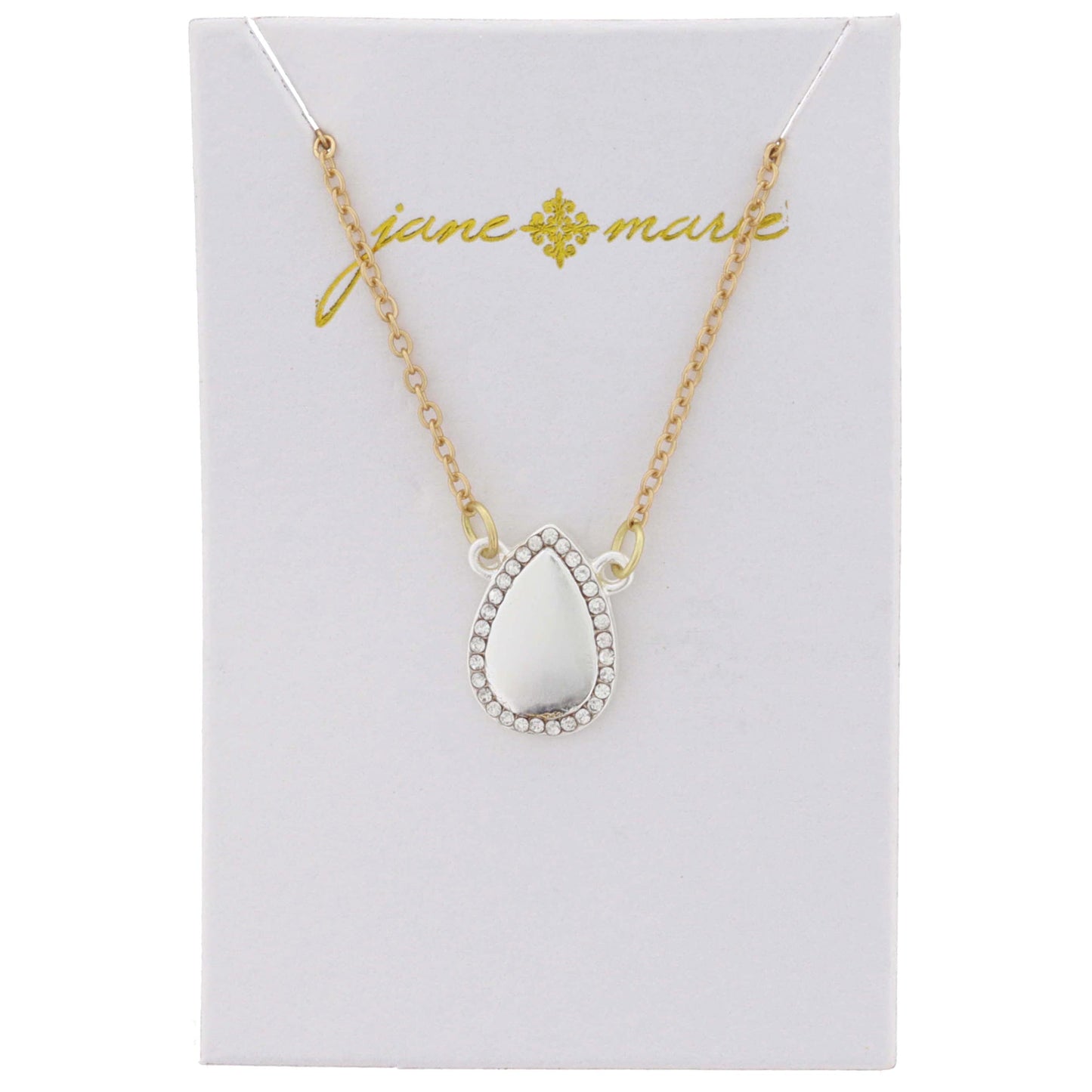 Silver Teardrop with Clear Crystal Outline Necklace