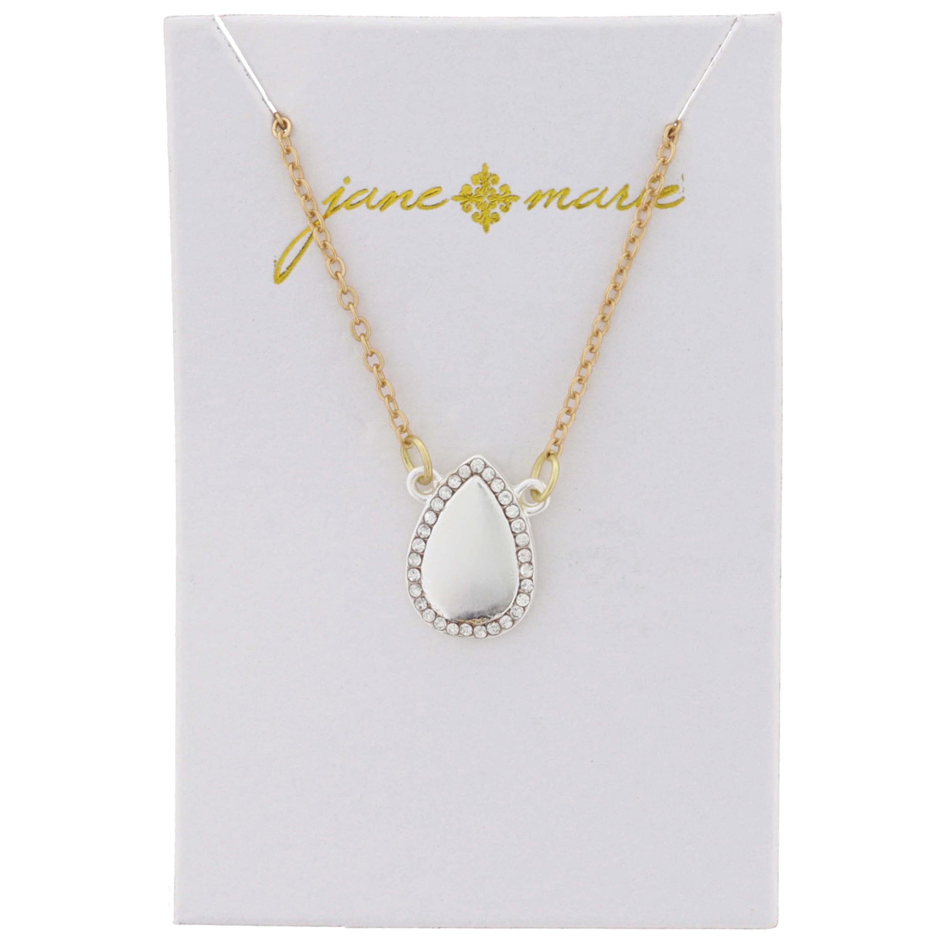 Silver Teardrop with Clear Crystal Outline Necklace