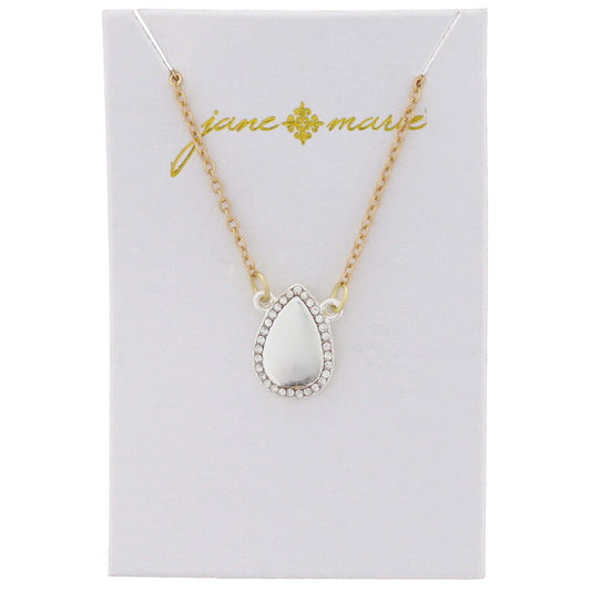Silver Teardrop with Clear Crystal Outline Necklace