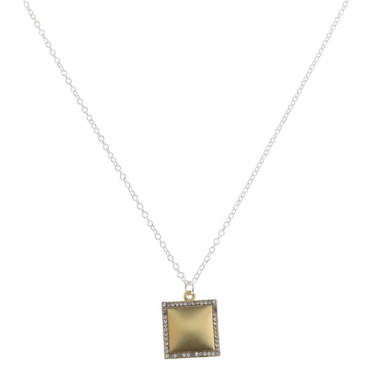 Gold Square with Clear Crystal Outline Necklace