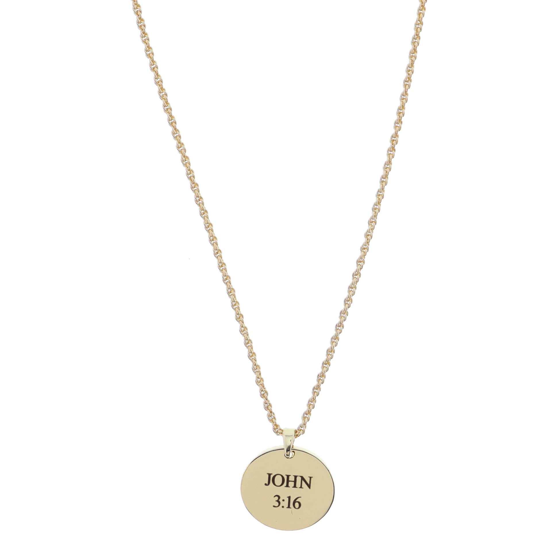Shiny Gold Circle Disc with "JOHN 3:16" Necklace