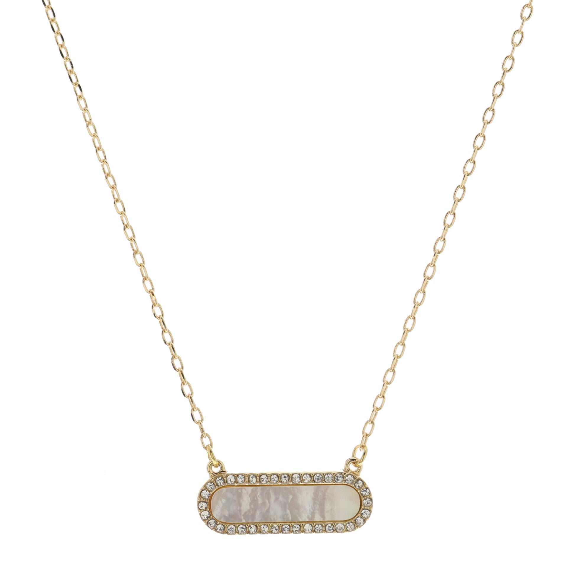 Horizontal Shell Inlay Oval with Crystal Edge Necklace