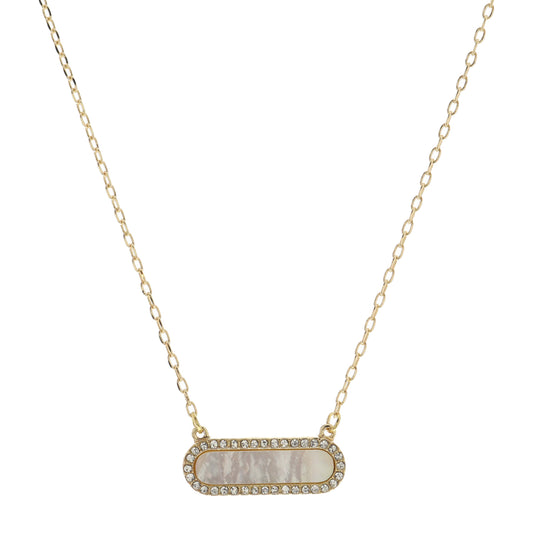 Horizontal Shell Inlay Oval with Crystal Edge Necklace