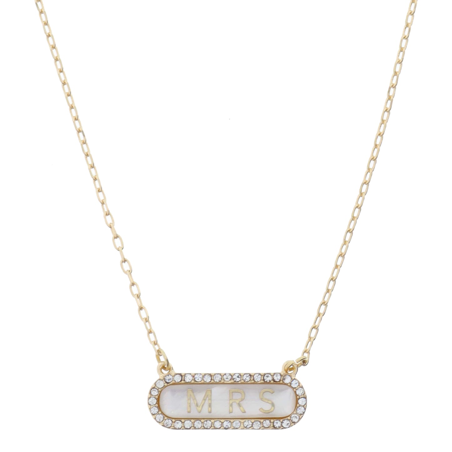 Horizontal "MRS" in Shell Inlay Oval with Crystal Edge Necklace