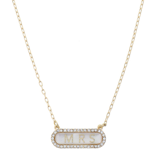 Horizontal "MRS" in Shell Inlay Oval with Crystal Edge Necklace