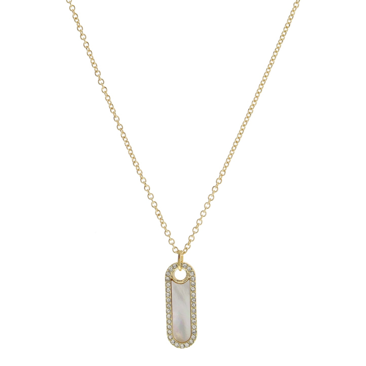 Vertical Shell Inlay Oval with Crystal Edge Necklace