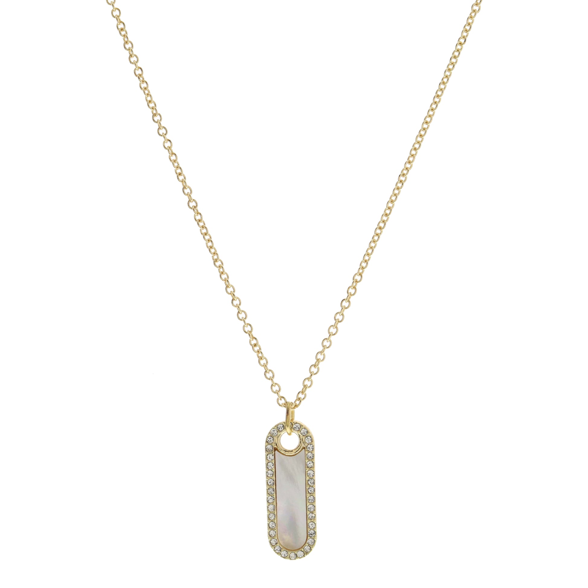Vertical Shell Inlay Oval with Crystal Edge Necklace