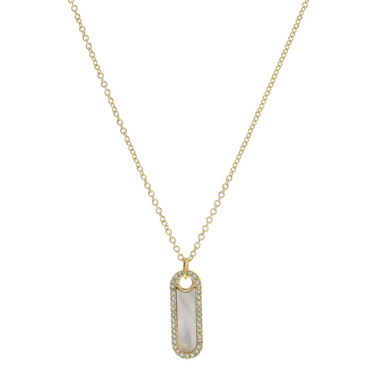 Vertical Shell Inlay Oval with Crystal Edge Necklace