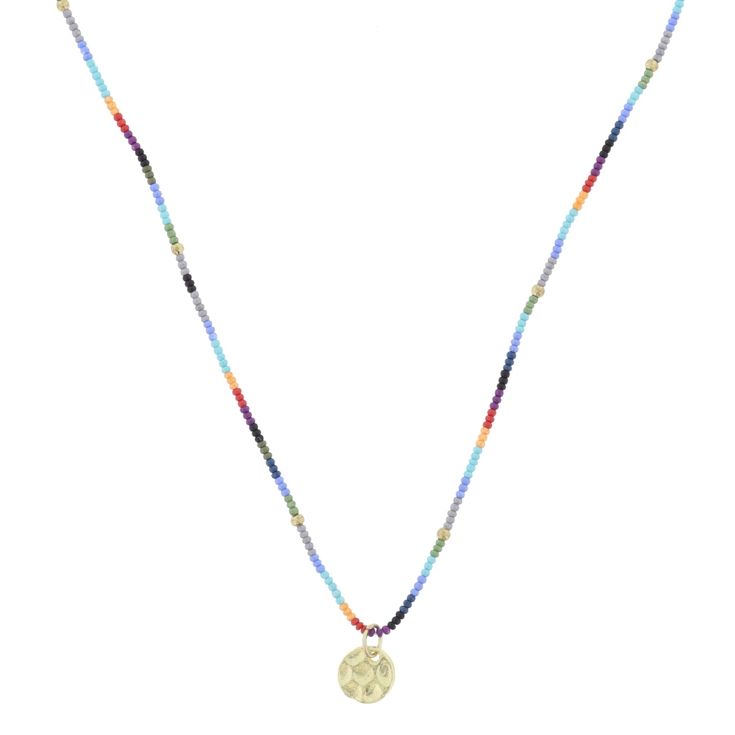 Turquoise and Grey Multi Beaded with Gold Disc Necklace
