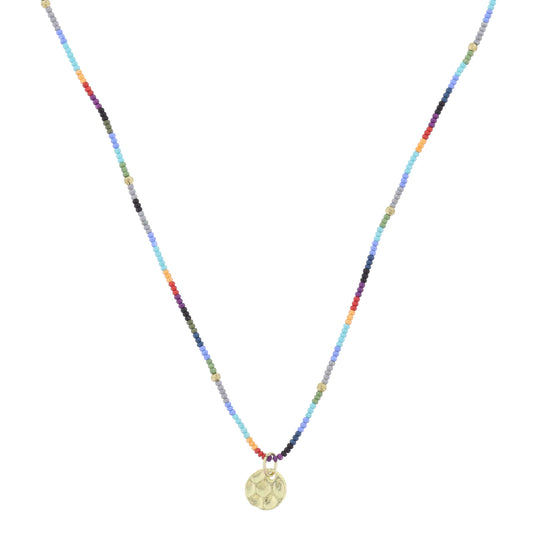 Turquoise and Grey Multi Beaded with Gold Disc Necklace