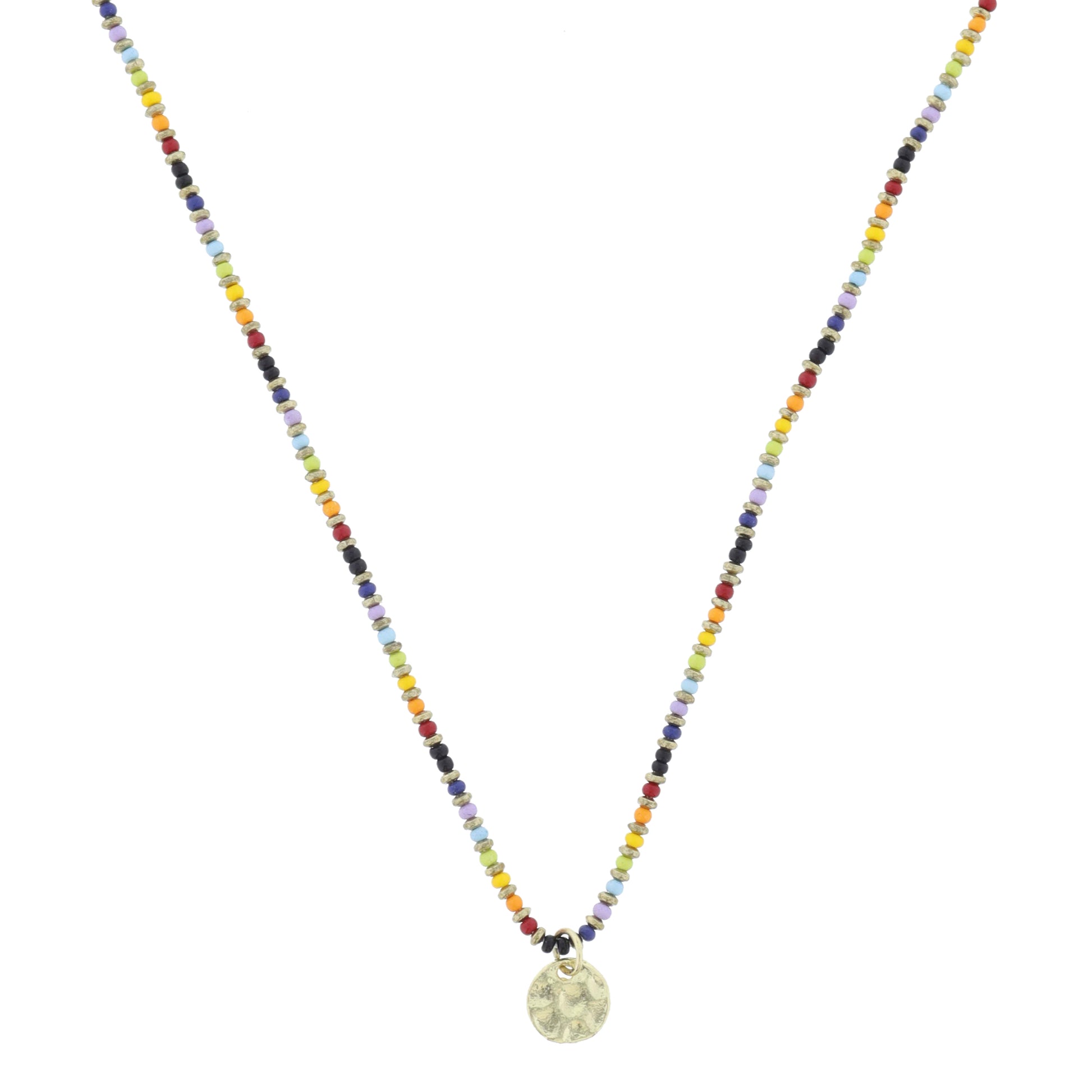 Multi and Gold Beaded with Gold Disc Necklace