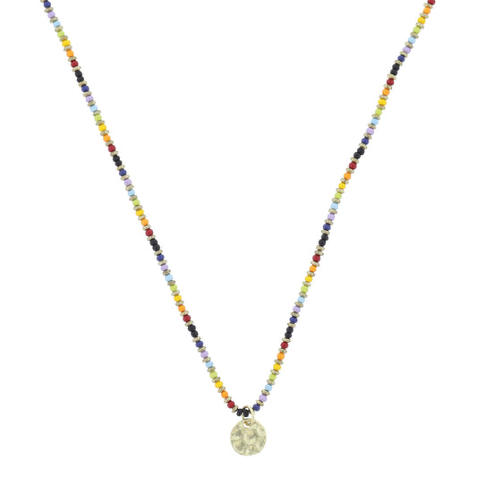 Multi and Gold Beaded with Gold Disc Necklace