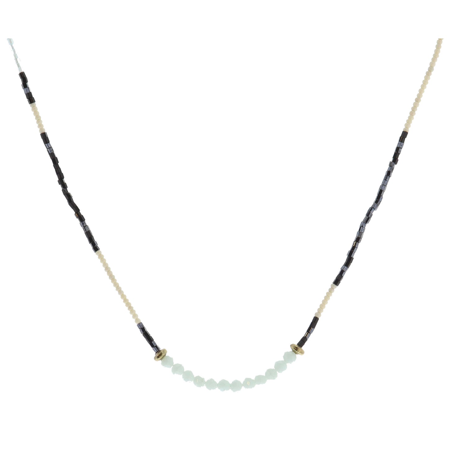 Navy, Black, Ivory, Icy Blue Beaded with Icy Blue Faceted Beaded Portion Necklace