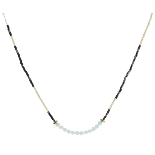 Navy, Black, Ivory, Icy Blue Beaded with Icy Blue Faceted Beaded Portion Necklace