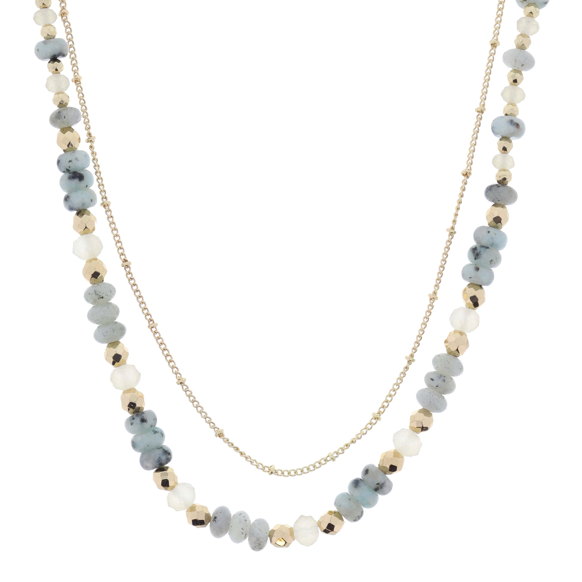 2 Strand, Dainty Gold Chain, Kiwi with Gold and Natural Faceted Bead Accents Necklace