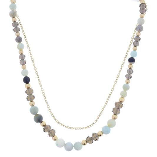 2 Strand, Dainty Gold Chain, Amazonite with Gold and Smokey Bead Accents Necklace
