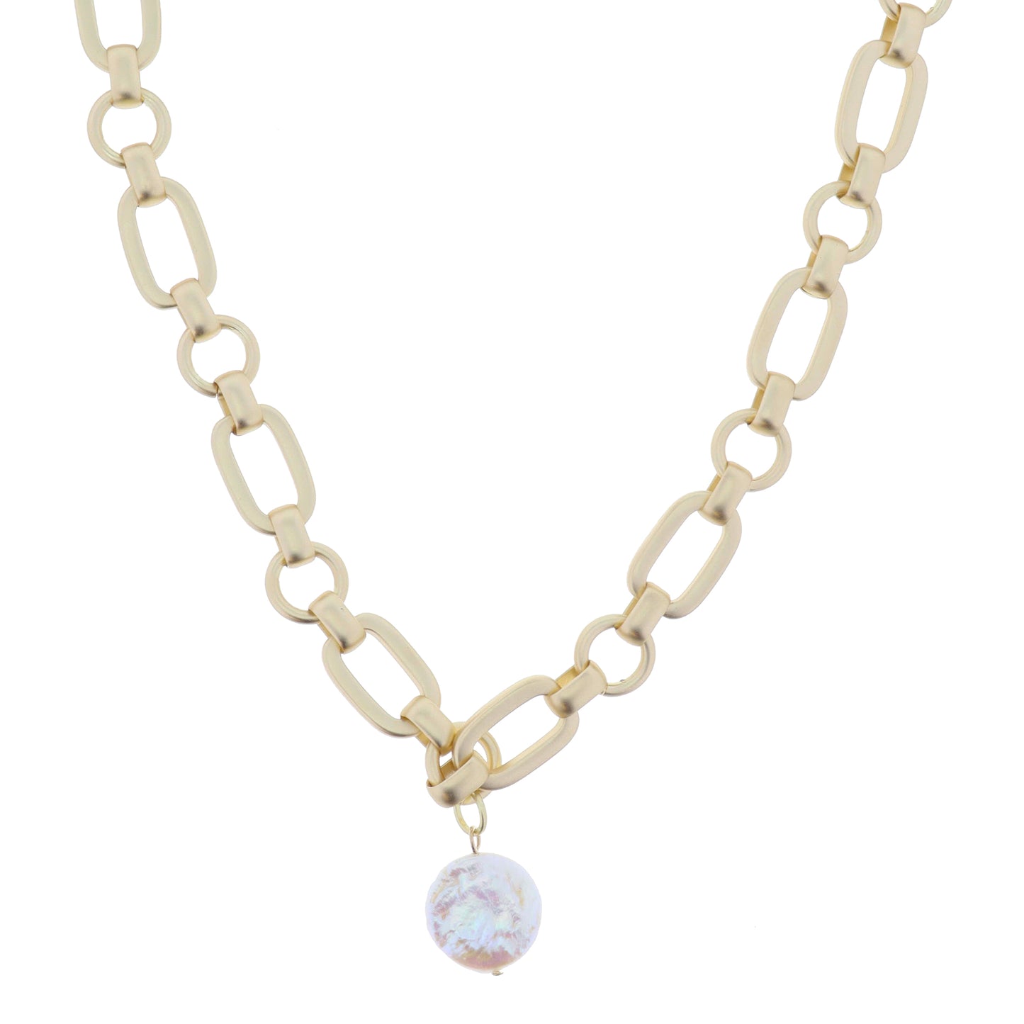 Matte Gold Chunky Long and Short with Coin Pearl Necklace