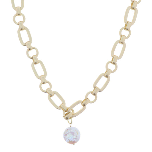 Matte Gold Chunky Long and Short with Coin Pearl Necklace