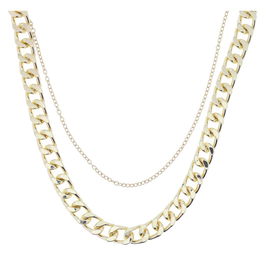 2 Strand, Matte Gold Cable Chain, Shiny Gold Chunky Curb Chain Necklace