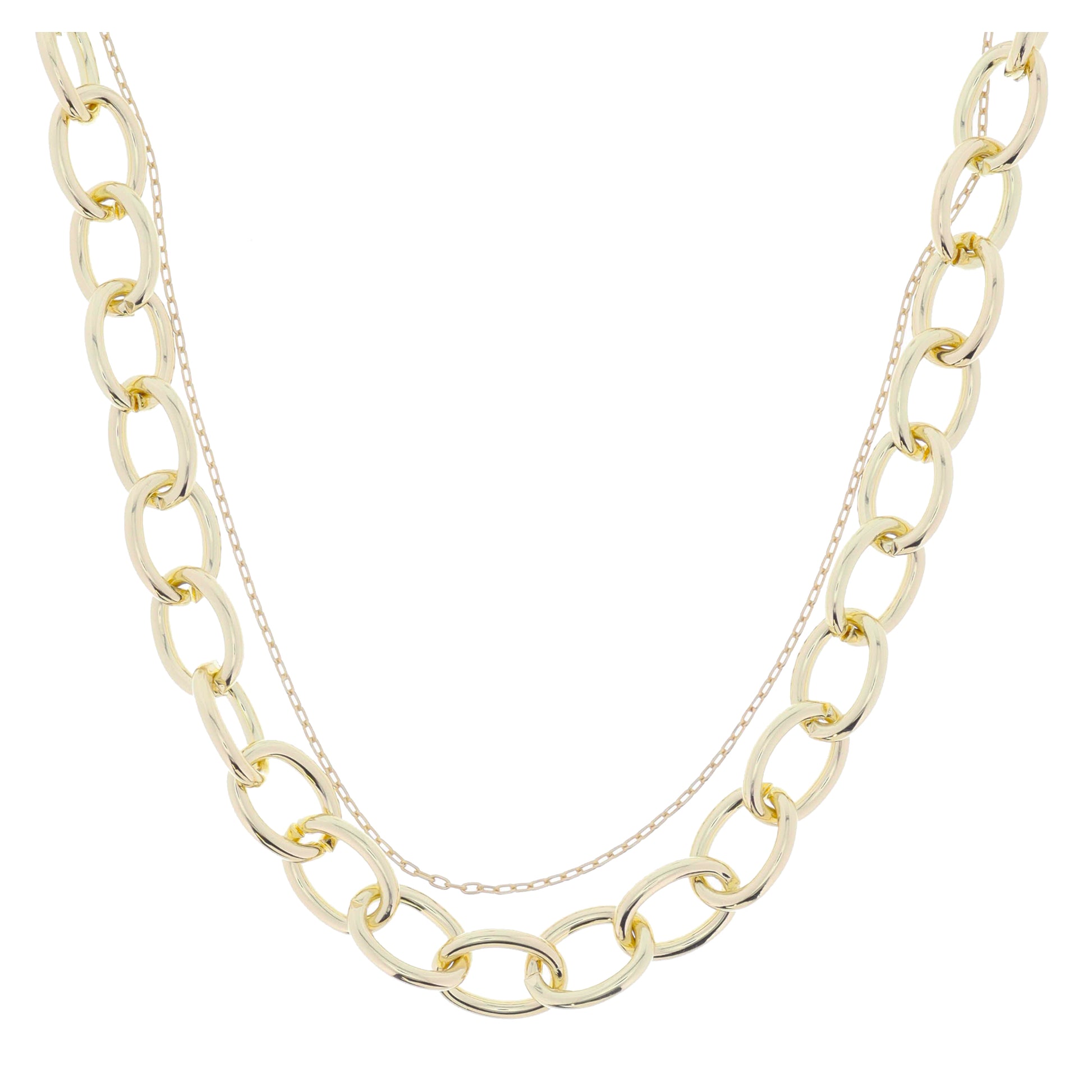2 Strand, Matte Gold Petite Paperclip Chain, Shiny Gold Chunky Cable Chain Necklace