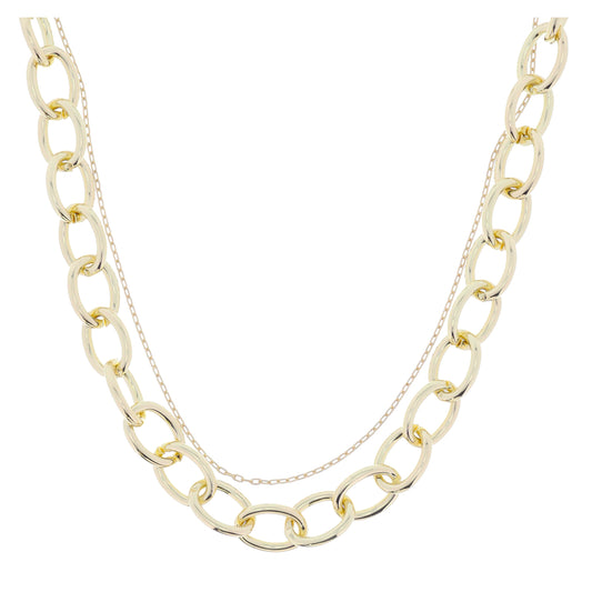 2 Strand, Matte Gold Petite Paperclip Chain, Shiny Gold Chunky Cable Chain Necklace