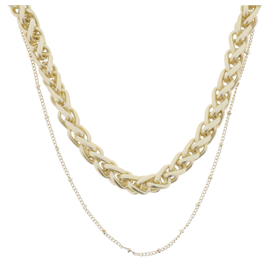 2 Strand, Matte Gold Chunky Wheat Chain, Shiny Gold Satellite Chain Necklace