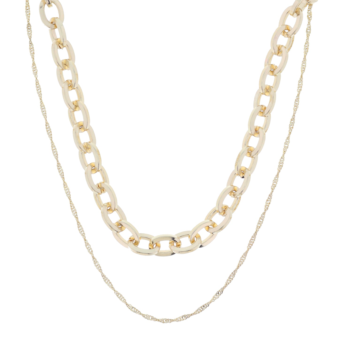 2 Strand, Shiny Gold Chunky Cable Chain, Shiny Gold Singapore Chain Necklace
