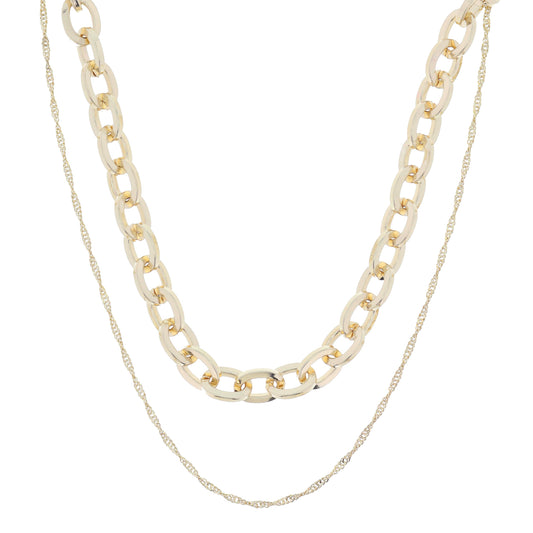 2 Strand, Shiny Gold Chunky Cable Chain, Shiny Gold Singapore Chain Necklace