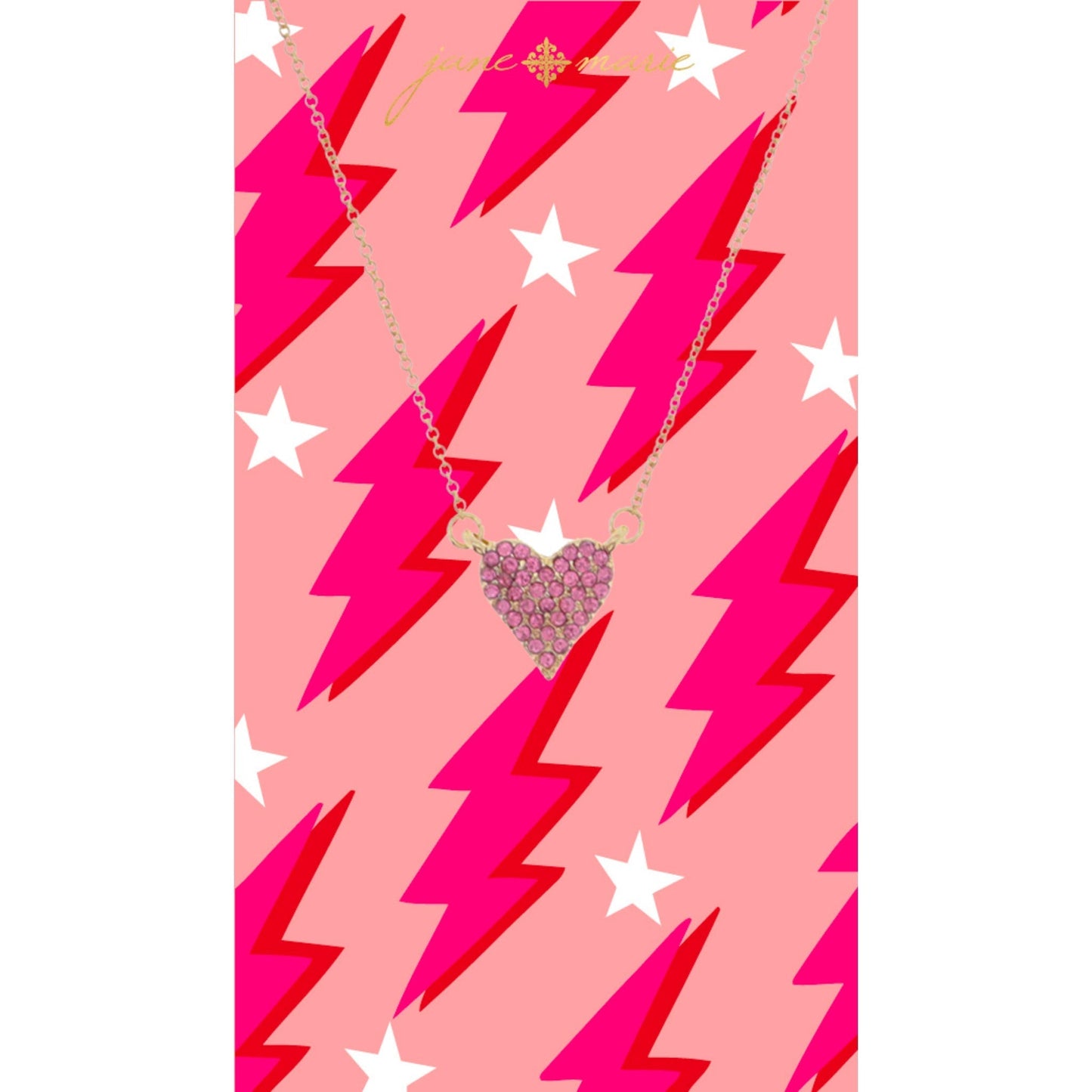 16" Pink Crystal Pave Heart Necklace, 3" Ext