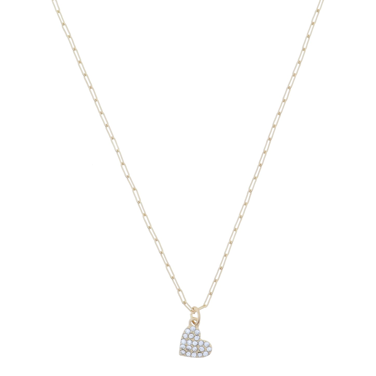 16" Sideways Clear Crystal Pave Heart Necklace, 3" Ext