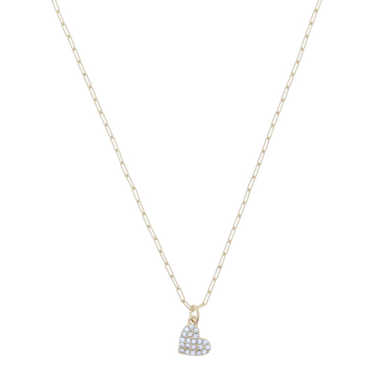 16" Sideways Clear Crystal Pave Heart Necklace, 3" Ext