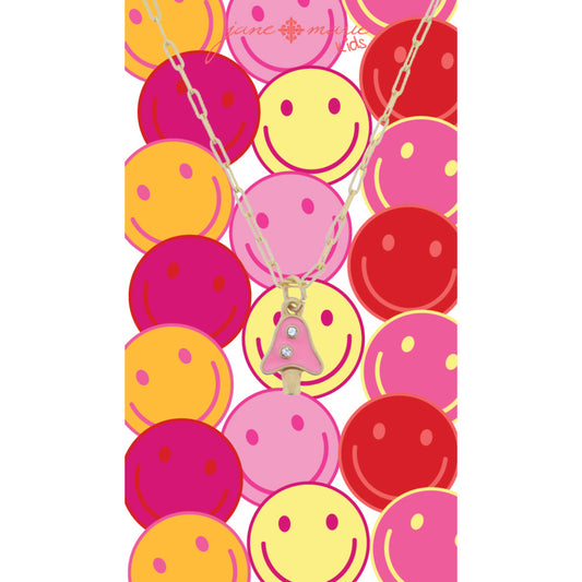 Kids 14" Pink Enamel Mushroom with Mini Crystal Accents Necklace, 3" Ext