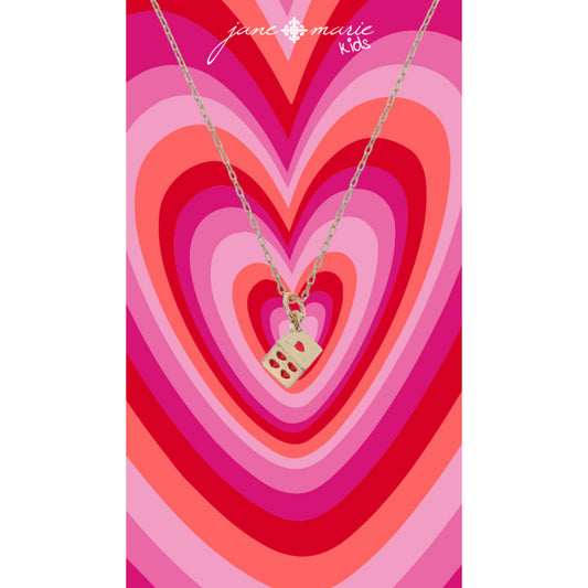 Kids 14" Gold Dice with Red Enamel Hearts Necklace, 3" Ext