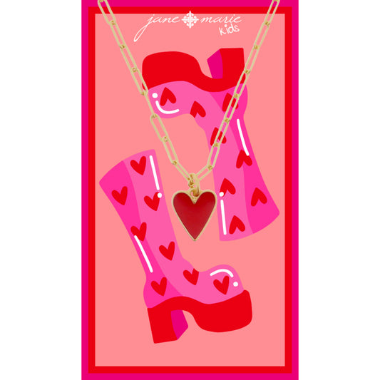 Kids 14" Red Enamel Heart Necklace, 3" Ext