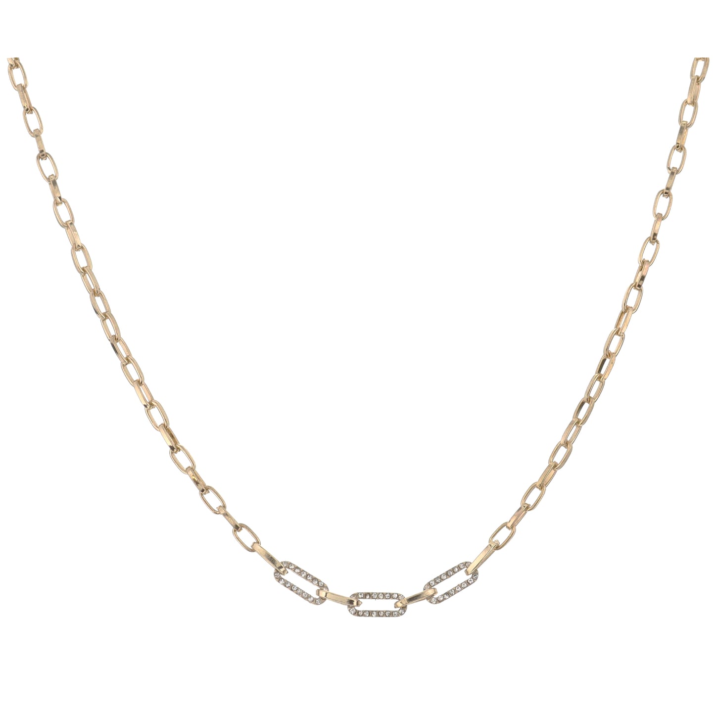 Gold Oval Link Chain with Crystal Paperclip and Gold Oval Link Portion Necklace, 3" Ext