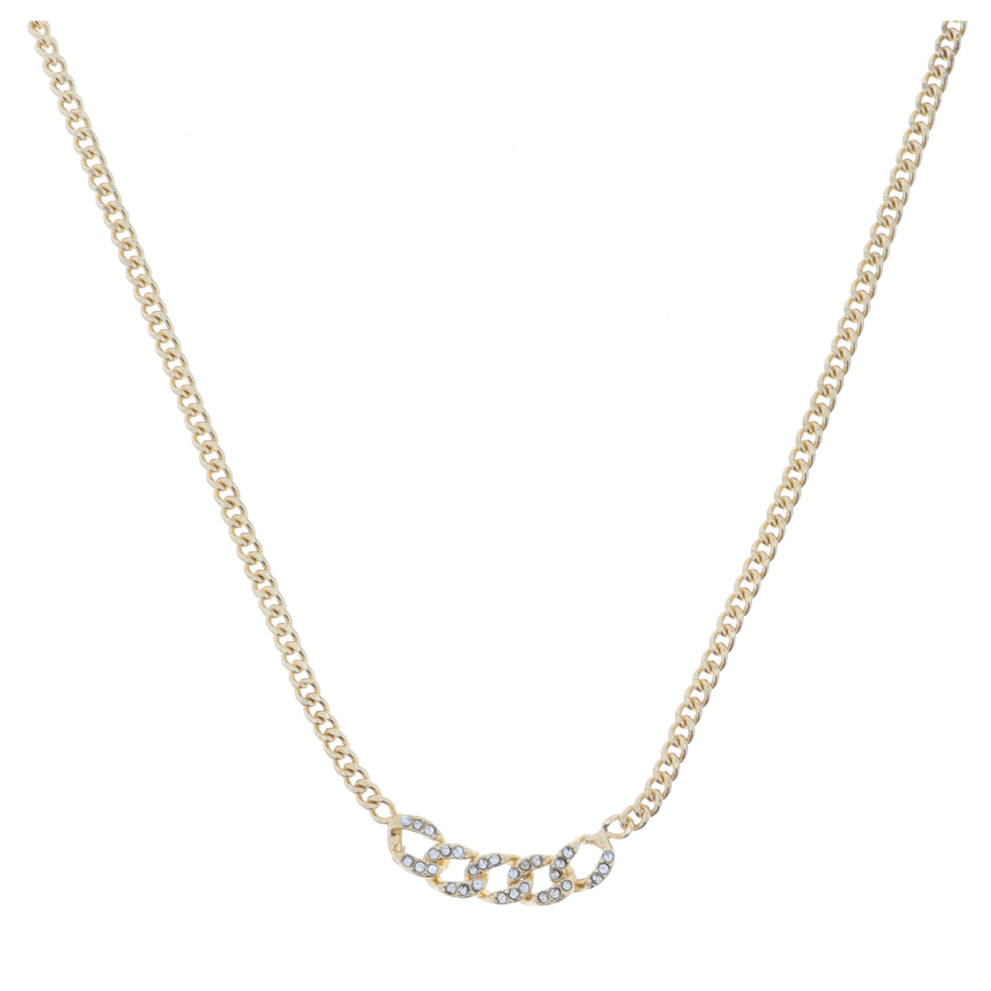 Petite Gold Curb Chain with Crystal Embellished Curb Chain Portion Necklace, 3" Ext