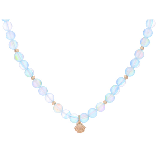 Kids Turquoise Opal Beaded with Gold Mermaid Shell Necklace