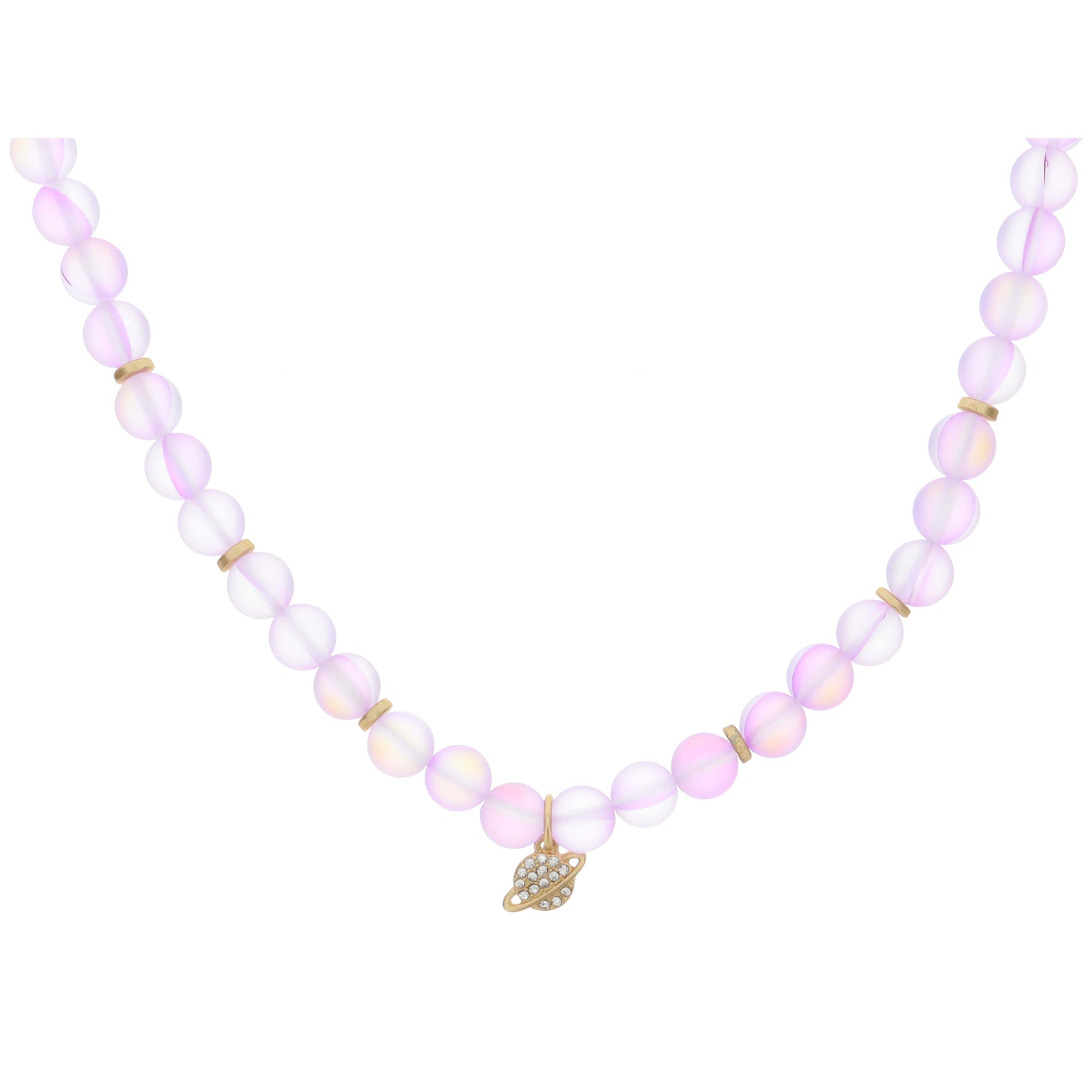 Kids Lavender Opal Beaded with Crystal Pave Gold Planet Necklace