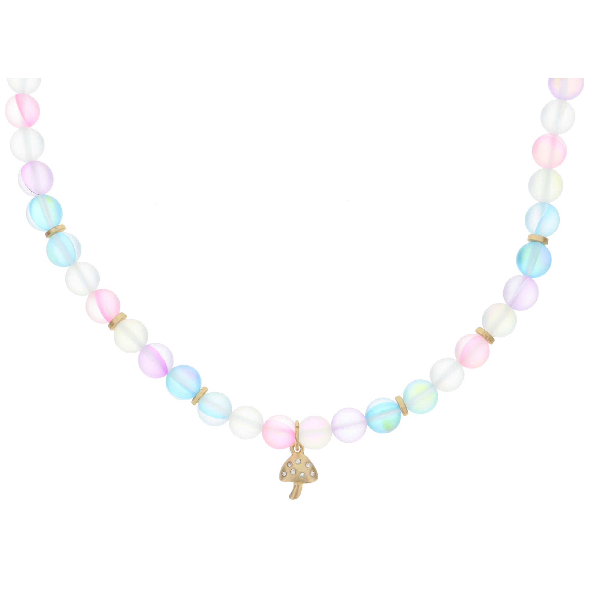 Kids Multi Opal Beaded with Crystal Accented Gold Mushroom Necklace