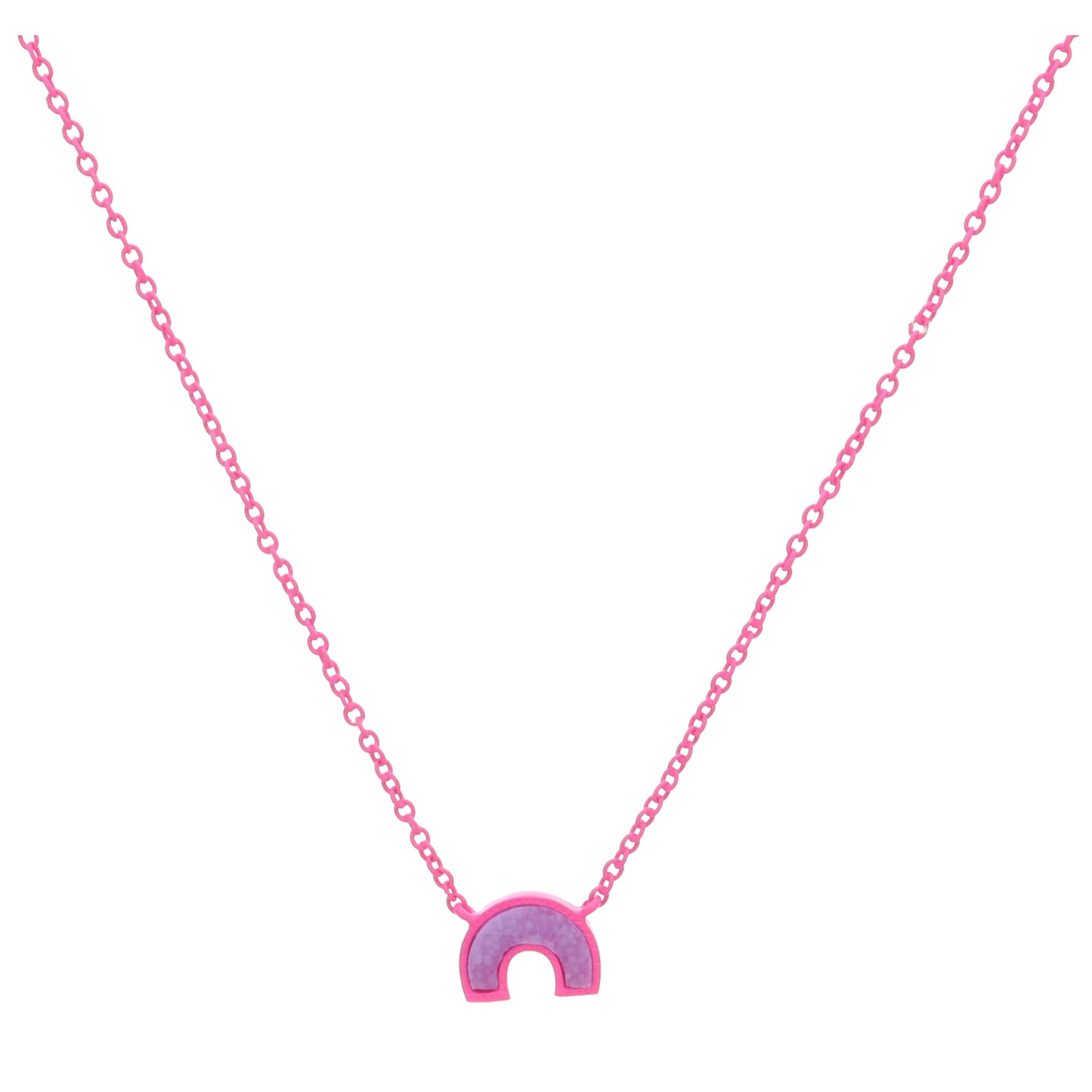Kids Hot Pink Enamel Chain and Encasing with Lavender Druzy Rainbow Arch Necklace