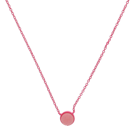 Kids Dark Pink Enamel Chain and Encasing with Light Pink Druzy Circle Necklace