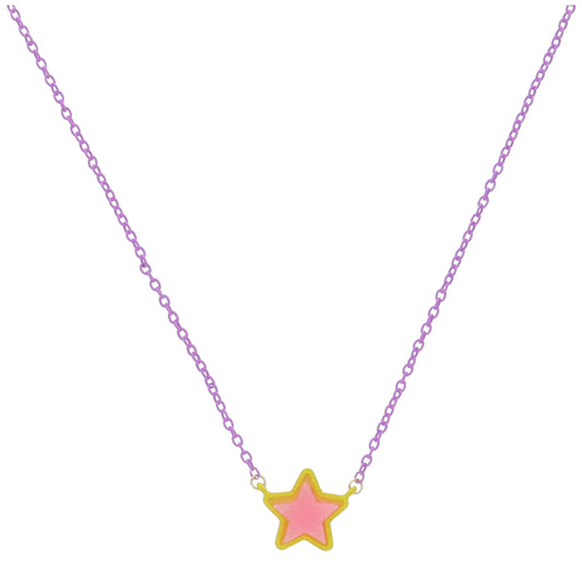 Kids Lavender Enamel Chain and Yellow Encasing with Pink Druzy Star Necklace