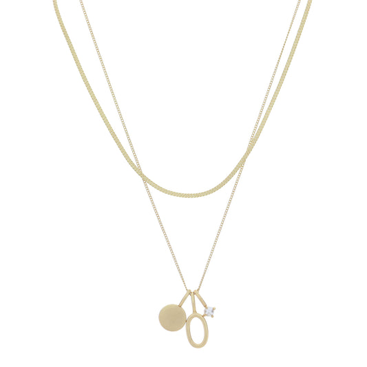 Dainty Herringbone Chain, Gold Chain with Gold Disc, Gold "O" Initial, Pearl Charm Cluster Necklace