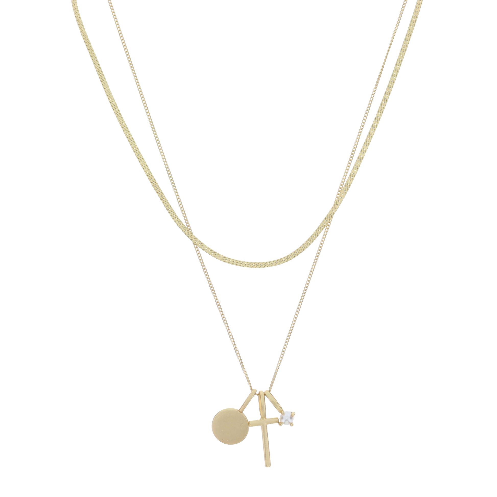 Dainty Herringbone Chain, Gold Chain with Gold Disc, Gold "T" Initial, Pearl Charm Cluster Necklace