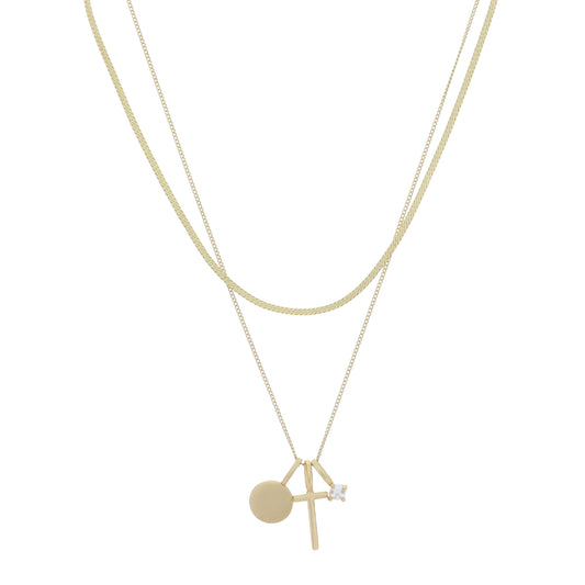 Dainty Herringbone Chain, Gold Chain with Gold Disc, Gold "T" Initial, Pearl Charm Cluster Necklace
