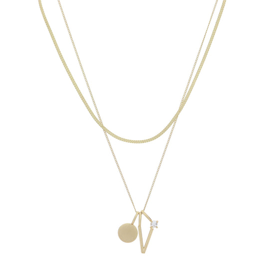 Dainty Herringbone Chain, Gold Chain with Gold Disc, Gold "V" Initial, Pearl Charm Cluster Necklace