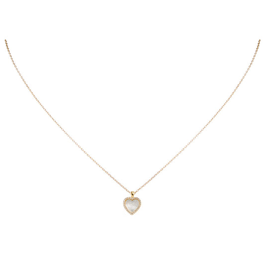 18K Gold Plated Shell Inlay Heart with Clear Crystal Outline Necklace