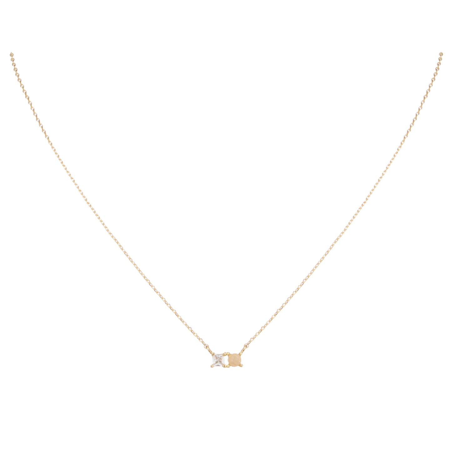 18K Gold Plated Opal Circle and Clear Square Crystal Necklace