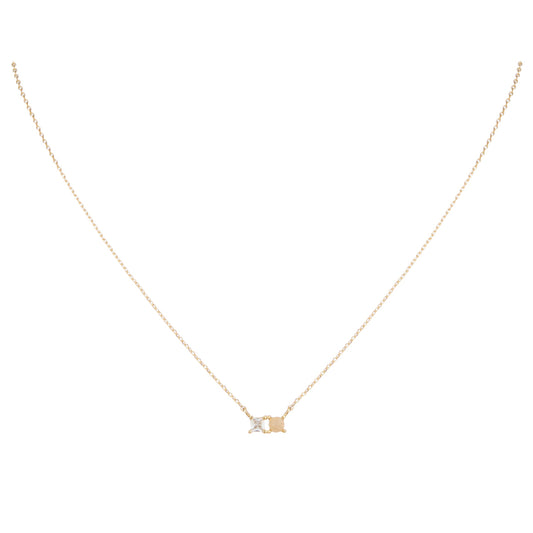 18K Gold Plated Opal Circle and Clear Square Crystal Necklace