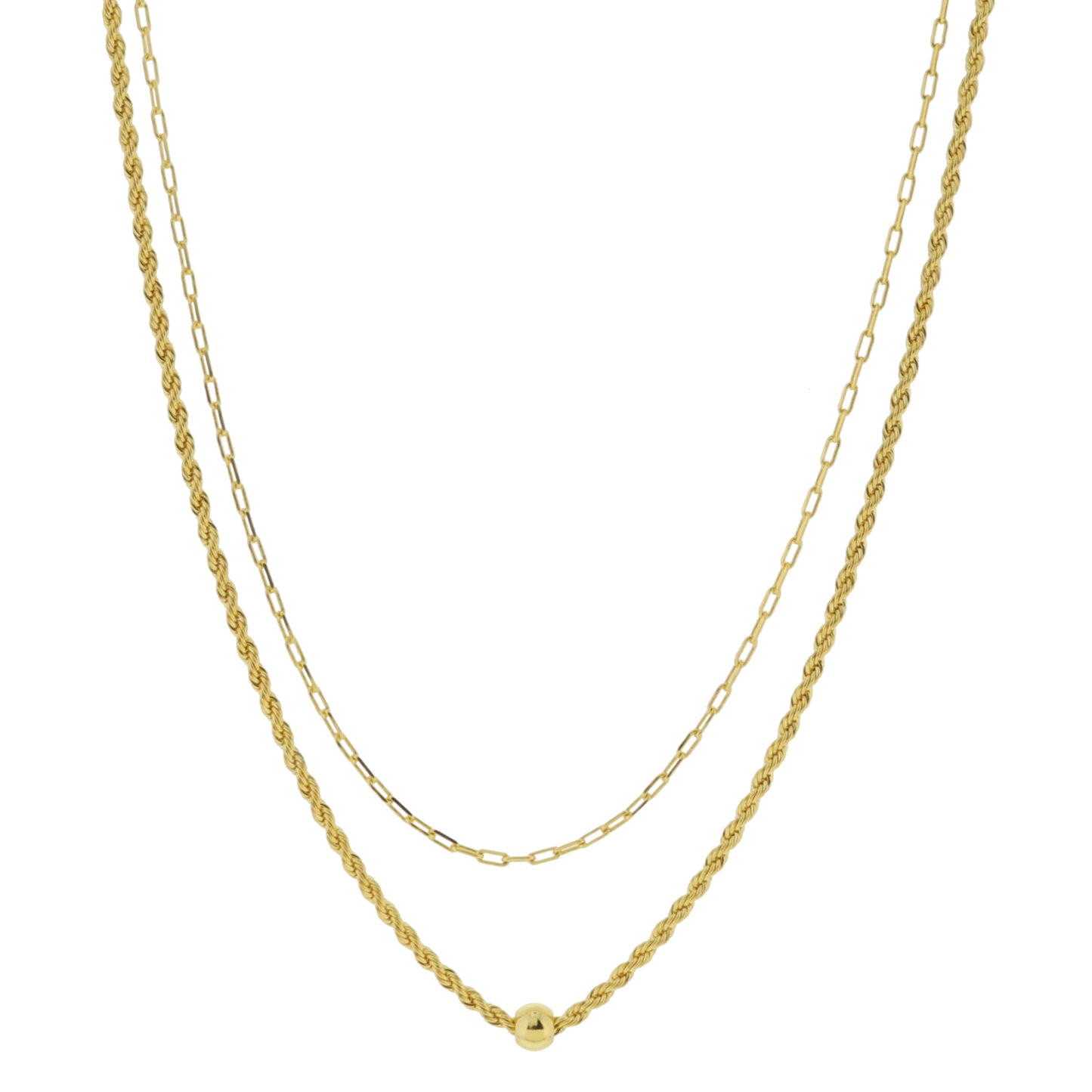 18K Gold Plated Petite Paperclip Chain, Petite Rope Chain with Gold Ball Bead Necklace